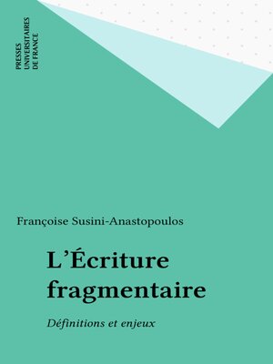 cover image of L'Écriture fragmentaire